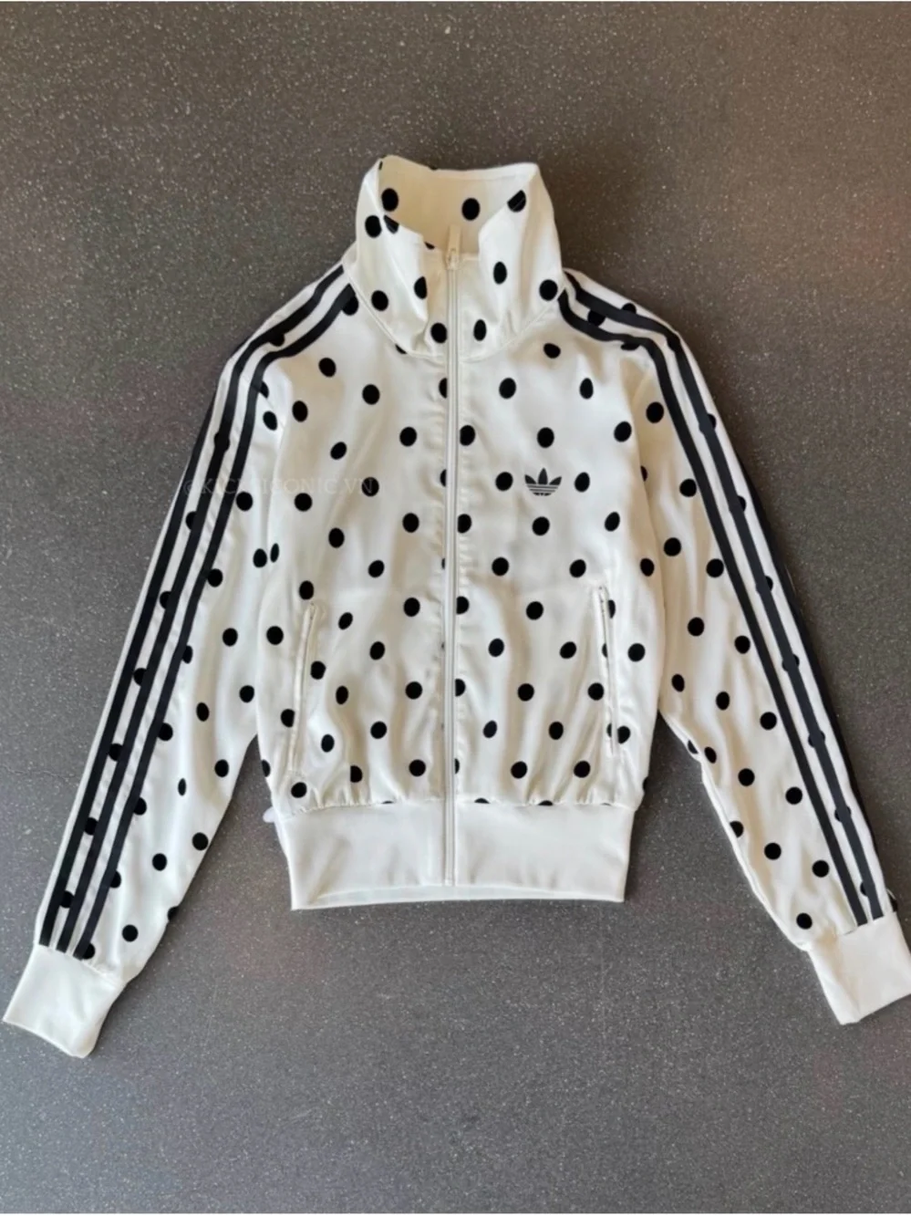 adidas Originals White Polka Dot Track Jacket with Black Stripes - Picture 5 of 12